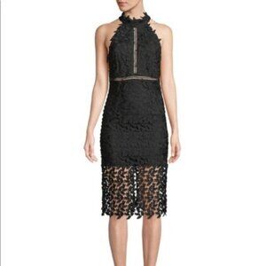 Bardot Gemma Illusion Black Crochet Lace Midi Dress